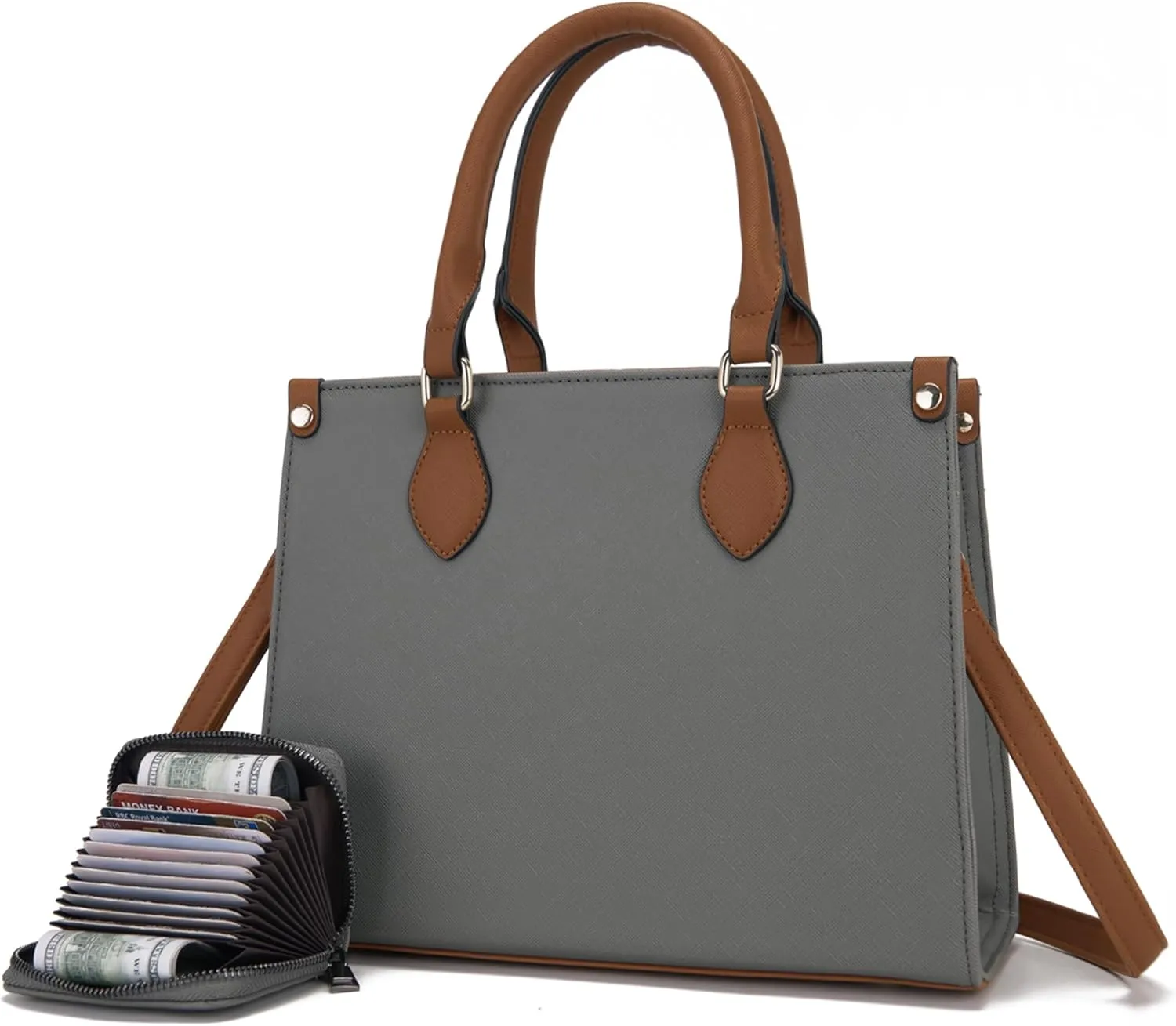 Qiyuer Medium Handbags For Women Vegan Leather Purses Set Satchel Tote Bags With Matching Wallet 2pcs