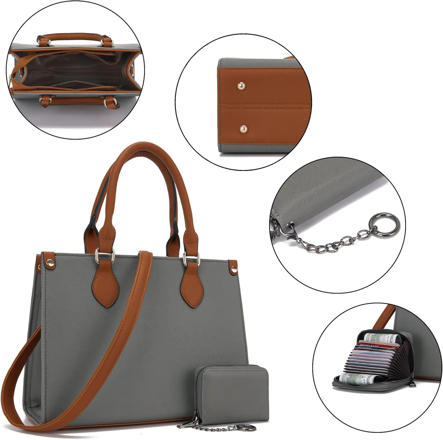 Qiyuer Medium Handbags For Women Vegan Leather Purses Set Satchel Tote Bags With Matching Wallet 2pcs