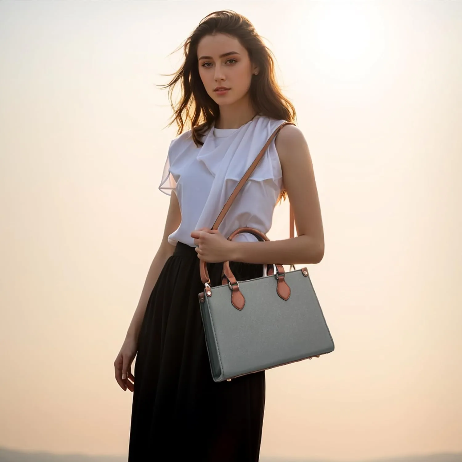 Qiyuer Medium Handbags For Women Vegan Leather Purses Set Satchel Tote Bags With Matching Wallet 2pcs
