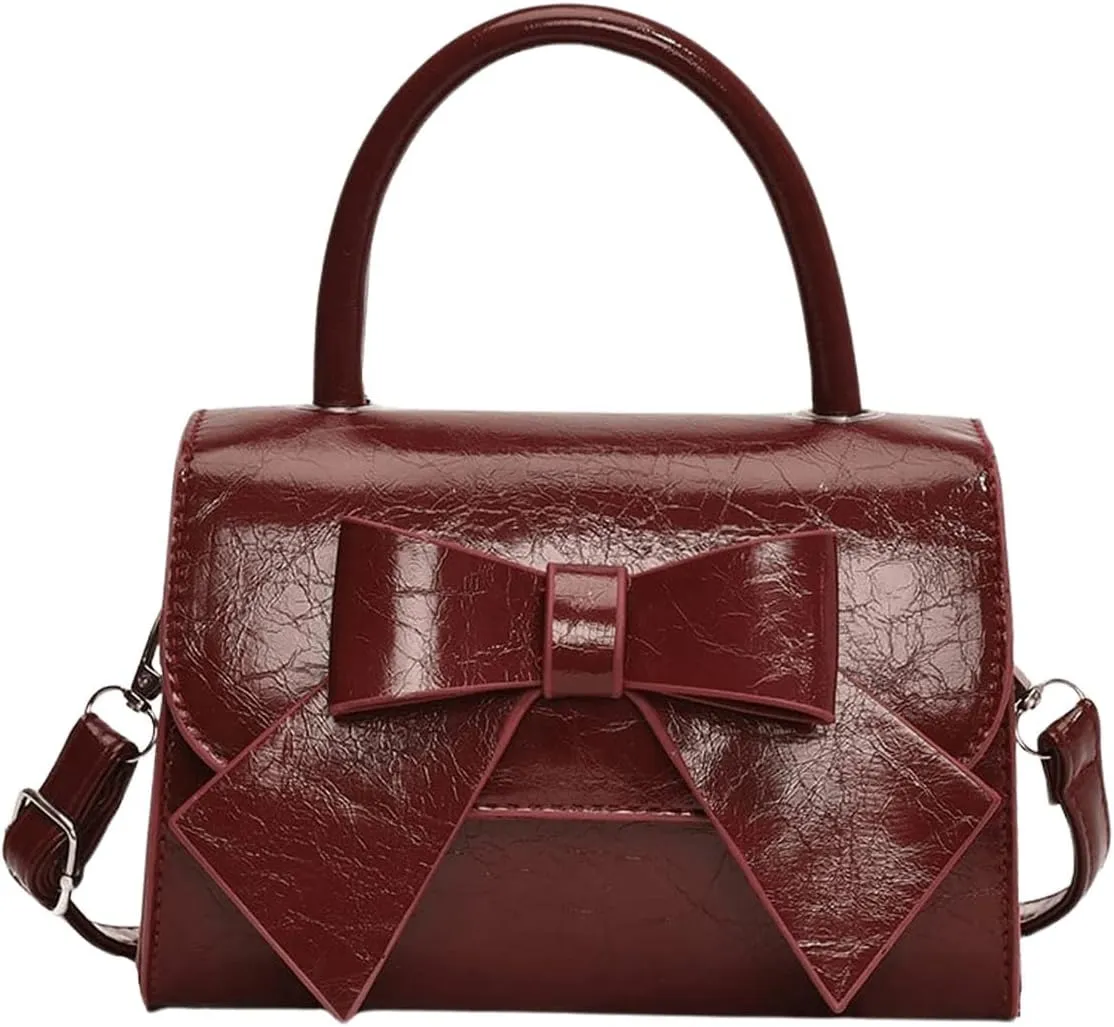 QWINEE Women's Bow Shoulder Bags Cute Handbag Clutch Crossbody Satchels Flap Magnet PU Leather Purse