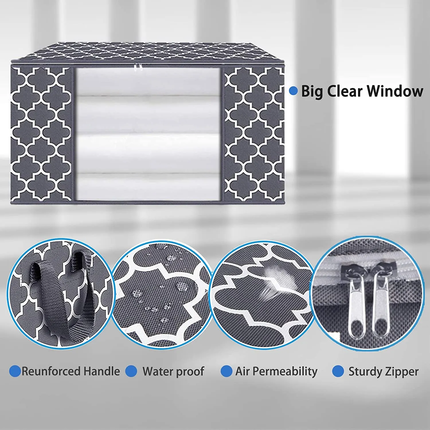 QYQBOON Large Clothes Storage Bags 100L Storage Bins Organizer Clothing Thicken Storage Containers for Comforter Blanket Bedding, Foldable with Reinforced Handle, Clear Window, Sturdy Zippers, 3 Pack