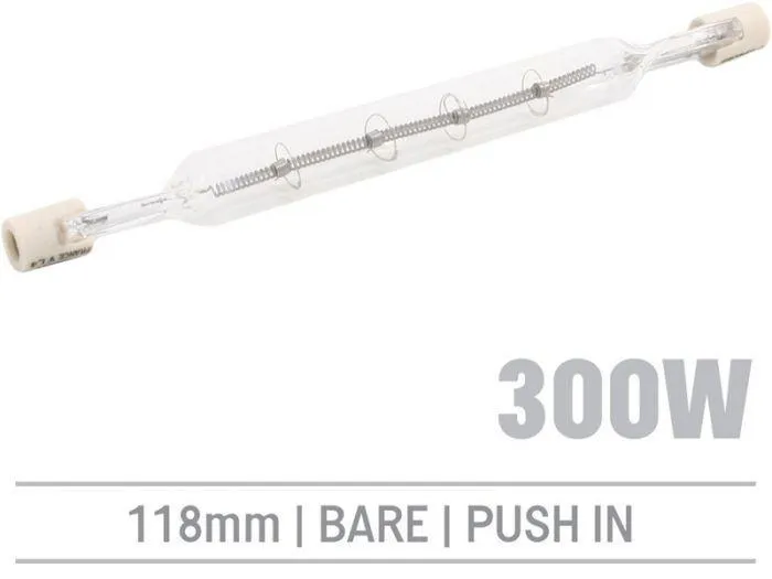 R713908R - 300W Dr Fisher Bare Infrared Quartz Bulb, Push-In 118mm
