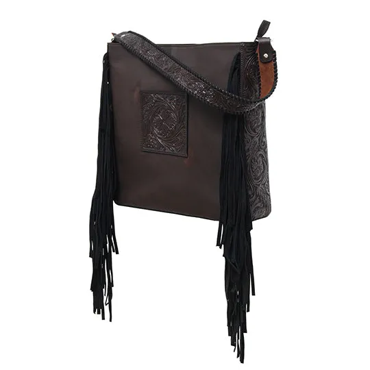 Rafter T Ranch Co. Brown Boho Tote Bag with Floral Tooling and Black Whipstitch