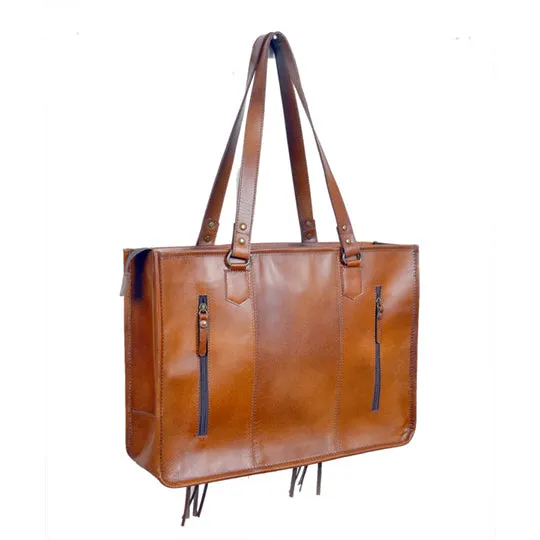Rafter T Ranch Co. Brown Hair on Hide Briefcase with Tooled Leather Center