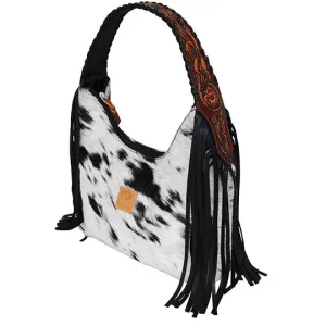 Rafter T Ranch Co. Large Hobo Bag with Black Cowhide and Tooled Strap