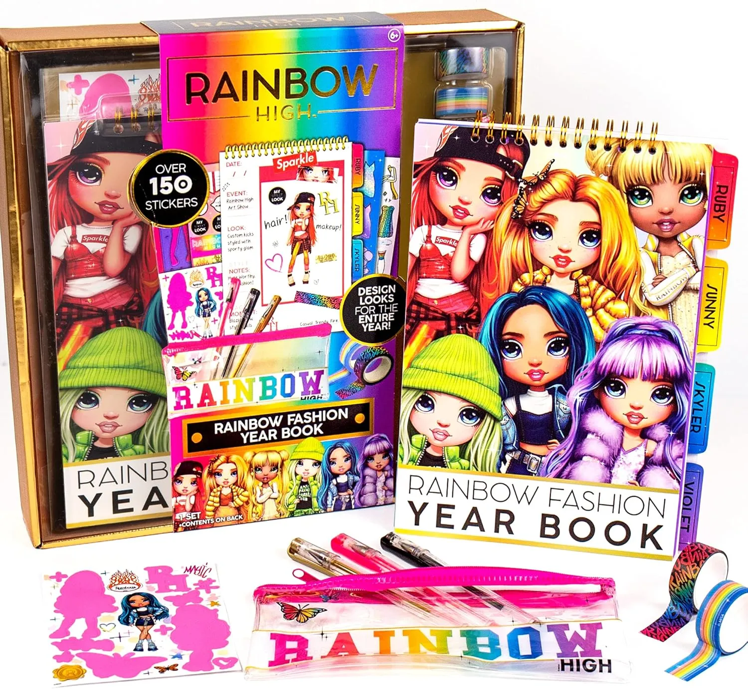 Rainbow High Fashion Runway by Horizon Group USA, Dress Up 6 Die-Cut Dolls, 100  Accessories Including Fabrics & Repositionable Stickers, Includes Reusable Tote Bag & Pop-Out Runway, Multi