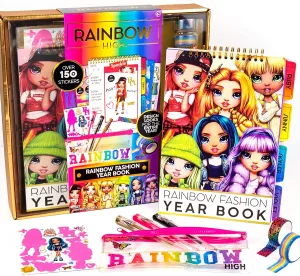 Rainbow High Fashion Runway by Horizon Group USA, Dress Up 6 Die-Cut Dolls, 100  Accessories Including Fabrics & Repositionable Stickers, Includes Reusable Tote Bag & Pop-Out Runway, Multi