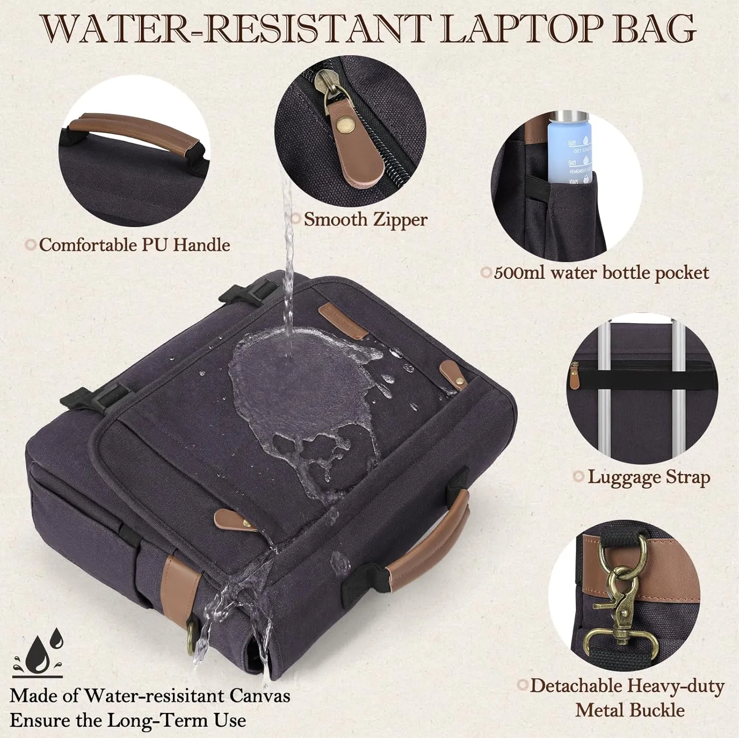RAINSMORE Messenger Bag for Men 17-17.3 Inch Laptop Bag Water-resistant Canvas Computer Shoulder Bag Office Work Briefcase Large Casual Satchel Bags for Men Bookbag for College, Gray