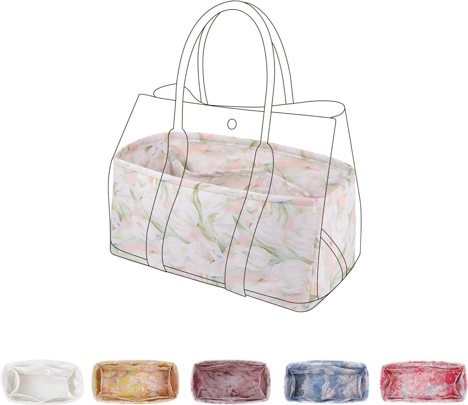 Rayon Purse Organizer Insert, unique pattern Bag organizer, bag in bag for luxury bags, fit Garden Party 26/30/36/49 bags (GP26, French Tulips)