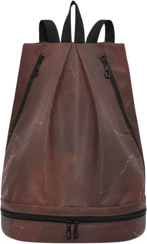 Red Gold Luxury Marble Texture Drawstring string bags beach string bag with Wet Dry Compartments