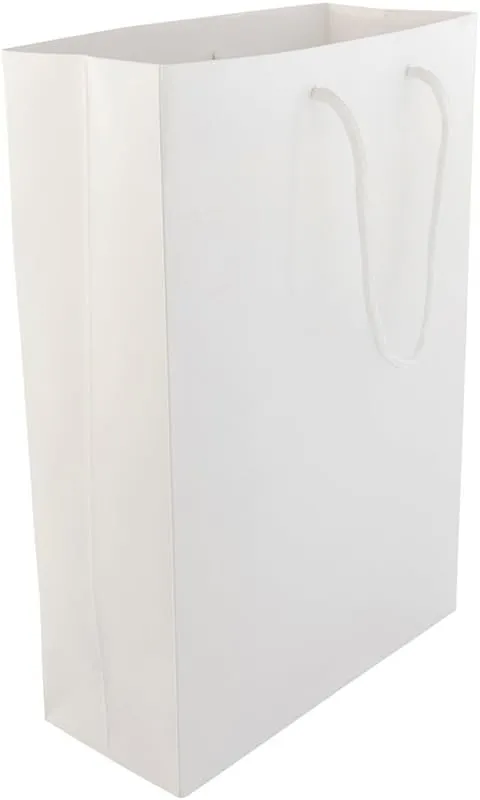Restaurantware 9.5 Inch x 4 Inch Paper Shopping Bags 10 Glossy Finish Paper Party Bags - Rope Handles Cardboard Base White Paper Gift Bags Reusable For Parties and Shopping