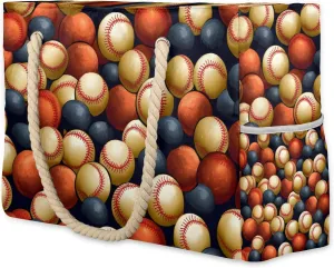 Retro Baseball Large Beach Tote Bag Women Waterproof Sandproof Zipper Baseball Beach Bag for Pool Gym Grocery Travel with Wet Pocket