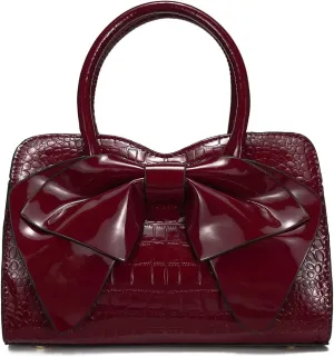 Retro Patent Leather Purse with Bow, 1950s Vintage Satchel Handbag and Clutch for Women Shoulder Tote Bags