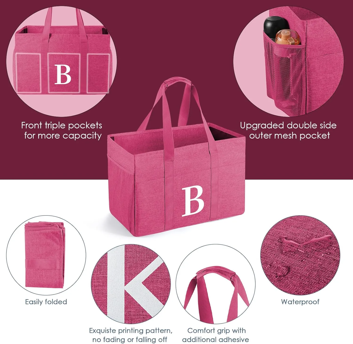 Reusable Grocery Bags Foldable 10 Gallon Extra Large Utility Tote Bag with Zipper Top and Handle Birthday Gifts for Women Mothers Day Gifts for Mom Grandma