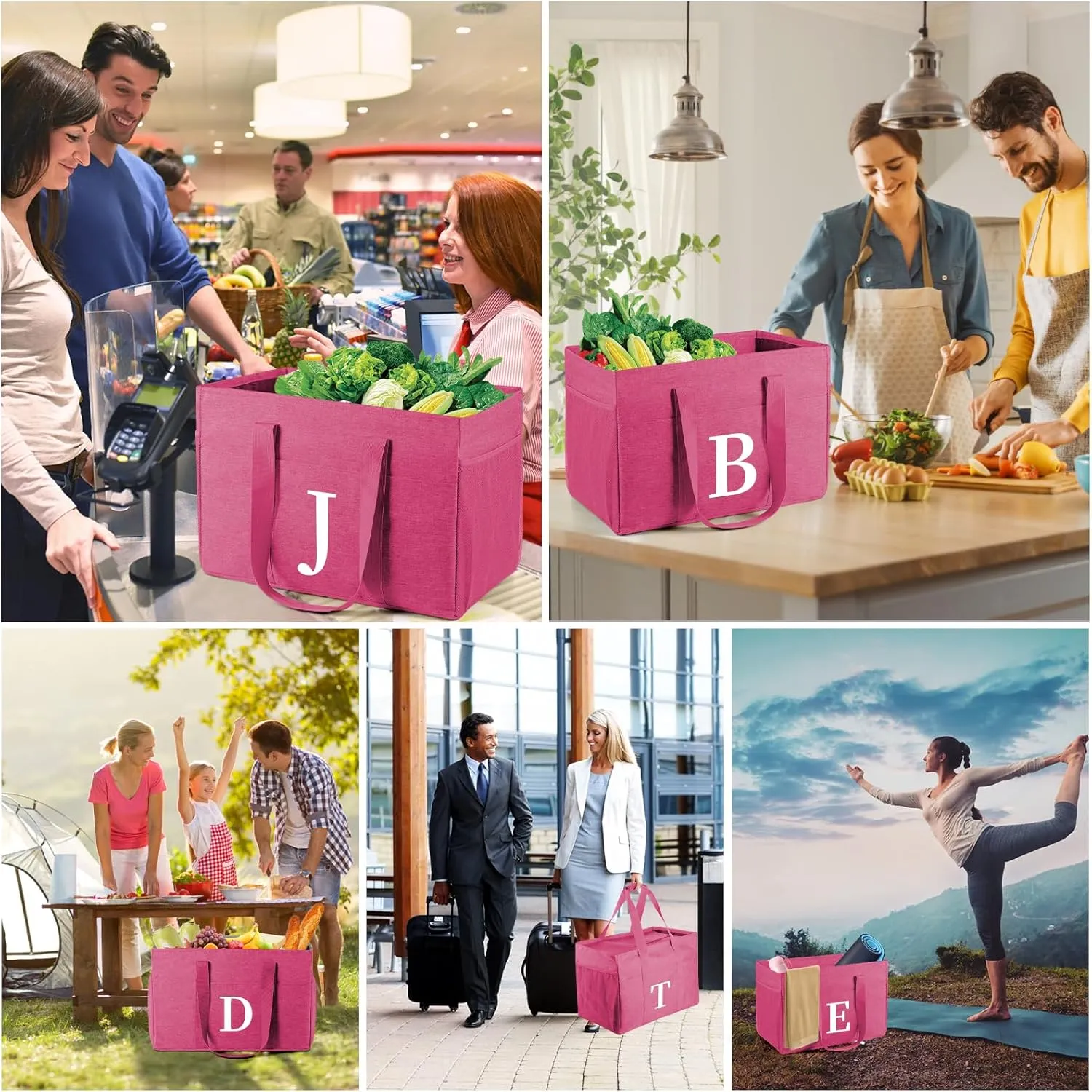 Reusable Grocery Bags Foldable 10 Gallon Extra Large Utility Tote Bag with Zipper Top and Handle Birthday Gifts for Women Mothers Day Gifts for Mom Grandma