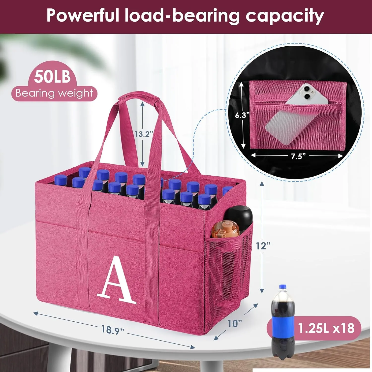 Reusable Grocery Bags Foldable 10 Gallon Extra Large Utility Tote Bag with Zipper Top and Handle Birthday Gifts for Women Mothers Day Gifts for Mom Grandma