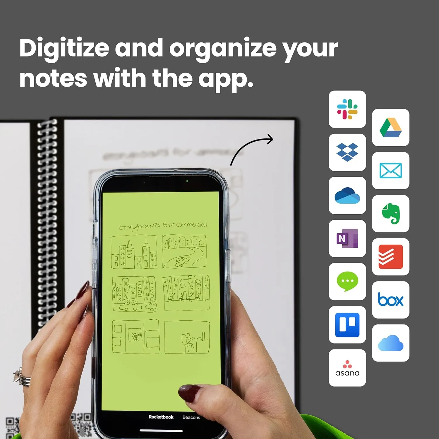 Rocketbook Core Reusable Spiral Notebook, Letter Size 8.5x11, Navy Blue - Dotted Pages, App-Connected, Erasable, Durable Cover, Ideal for School, Work, and Creative Projects