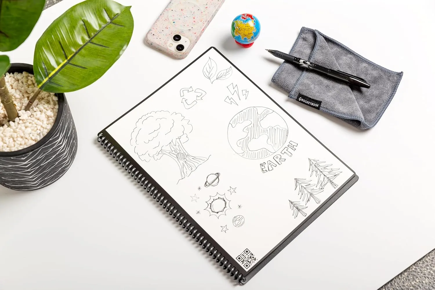 Rocketbook Core Reusable Spiral Notebook, Letter Size 8.5x11, Navy Blue - Dotted Pages, App-Connected, Erasable, Durable Cover, Ideal for School, Work, and Creative Projects