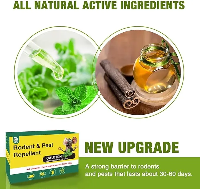 Rodent Mouse Repellent Pouches, Natural Peppermint Oil Bags for Mice, Pest Control Pouches for Indoor Outdoor Use, Mouse Deterrents for Moths, Insect, Mosquitos (60)