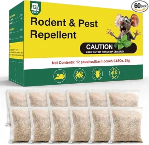 Rodent Mouse Repellent Pouches, Natural Peppermint Oil Bags for Mice, Pest Control Pouches for Indoor Outdoor Use, Mouse Deterrents for Moths, Insect, Mosquitos (60)