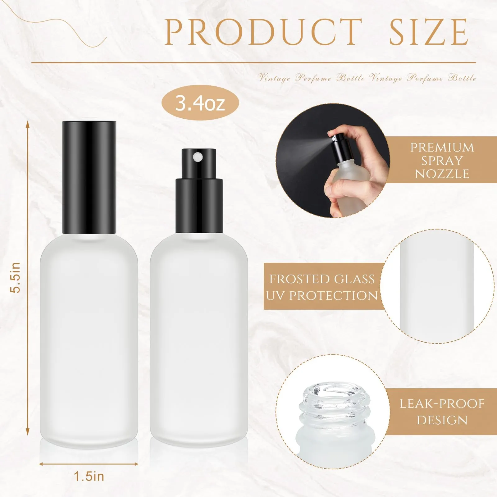 Roshtia 30 Pcs 3.4 oz Glass Spray Bottle Clear Empty Bottles Small Refillable Reusable Perfume Bottle with Fine Mist Sprayer Pump for Face Body Travel (Gold) (3.4 oz,Black)