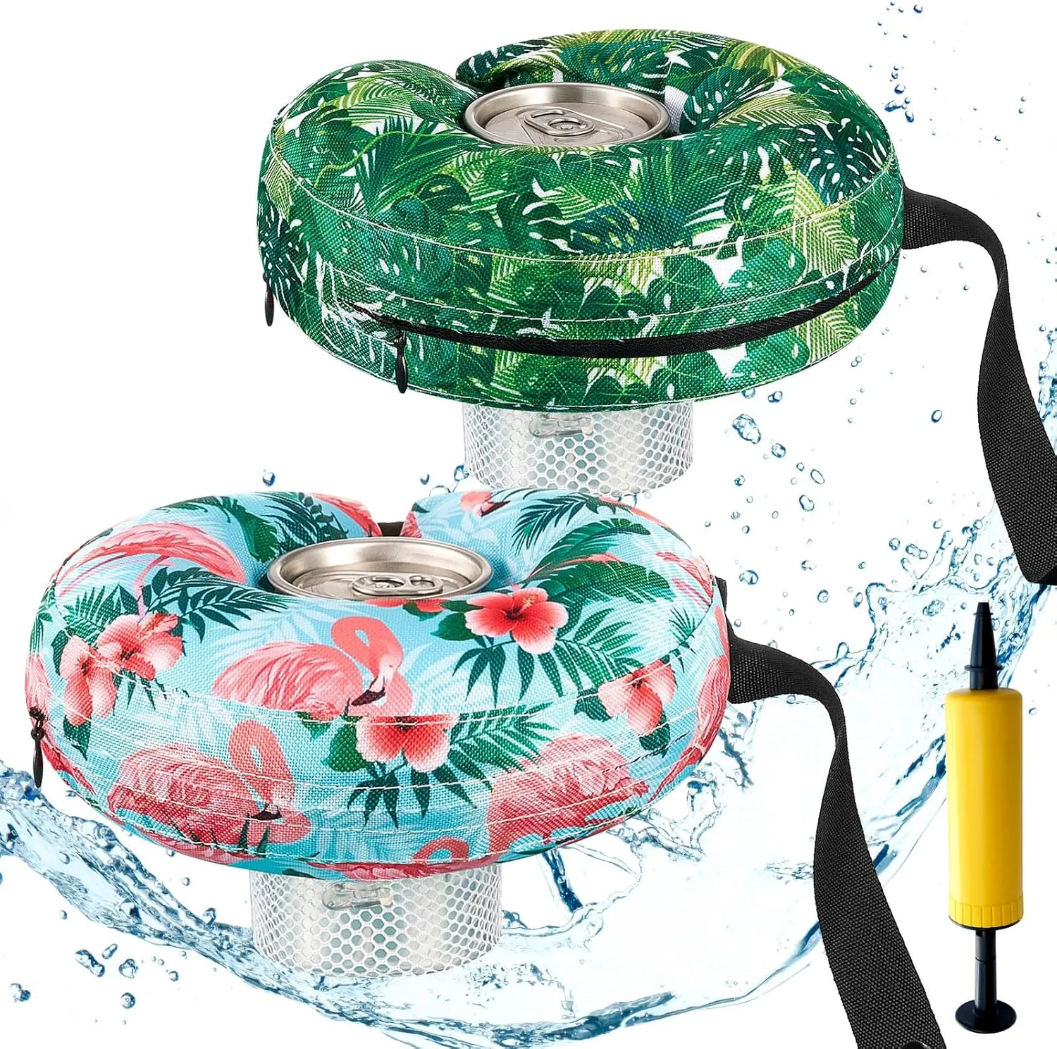 Rtteri 2 Pcs 7.7 Inch Inflatable Neoprene Floating Drink Holder Small Neoprene Floating Pool Drink Holder with Cord Beverage for Adults Tumblers Wine Bottle Cans Pool Outdoor Water Hot Tub Beach Party