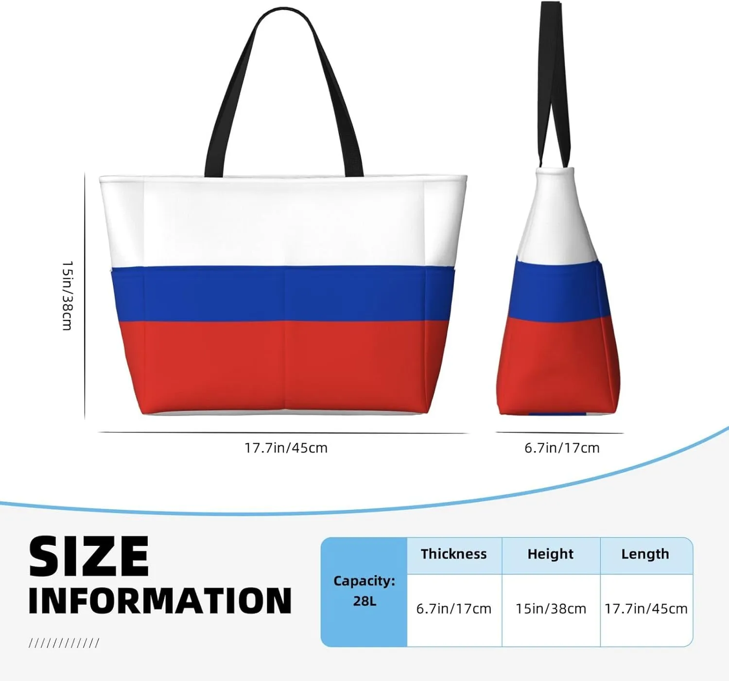 Russian Flag Beach Tote Bags For Women Travel Totes Bag Handbag With Zipper And Pockets For Travel Vacation