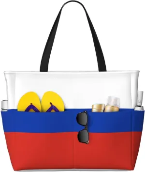 Russian Flag Beach Tote Bags For Women Travel Totes Bag Handbag With Zipper And Pockets For Travel Vacation