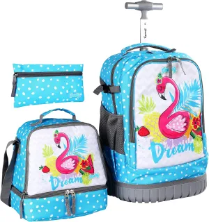seastig Rolling Backpack 18in Wheeled Backpack with lunch bag and Pencil Case Set Roller Backpack Laptop Backpack Adults Kids