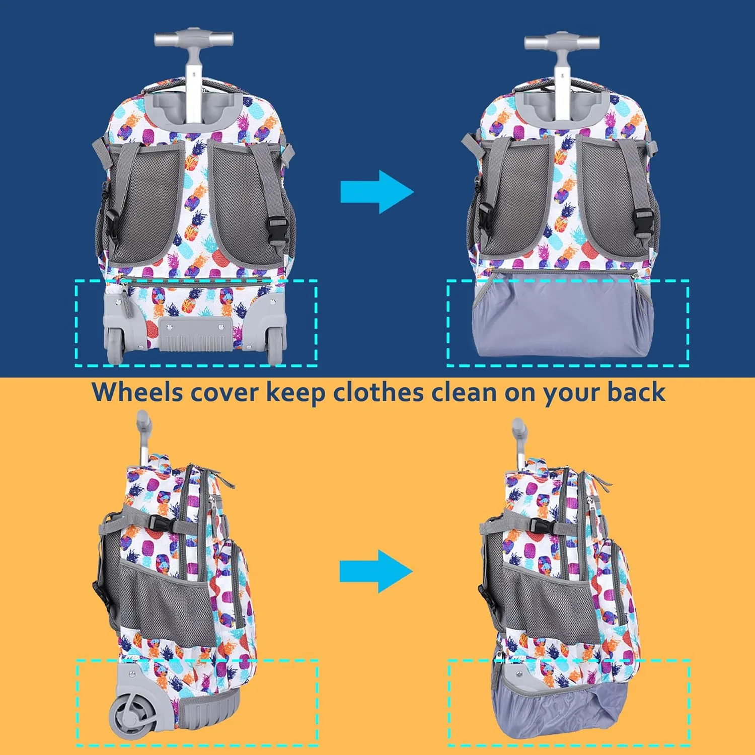 seastig Rolling Backpack 18in Wheeled Backpack with lunch bag and Pencil Case Set Roller Backpack Laptop Backpack Adults Kids