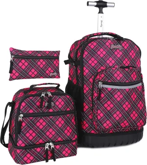 seastig Rolling Backpack 18in Wheeled Backpack with lunch bag and Pencil Case Set Roller Backpack Laptop Backpack Adults Kids