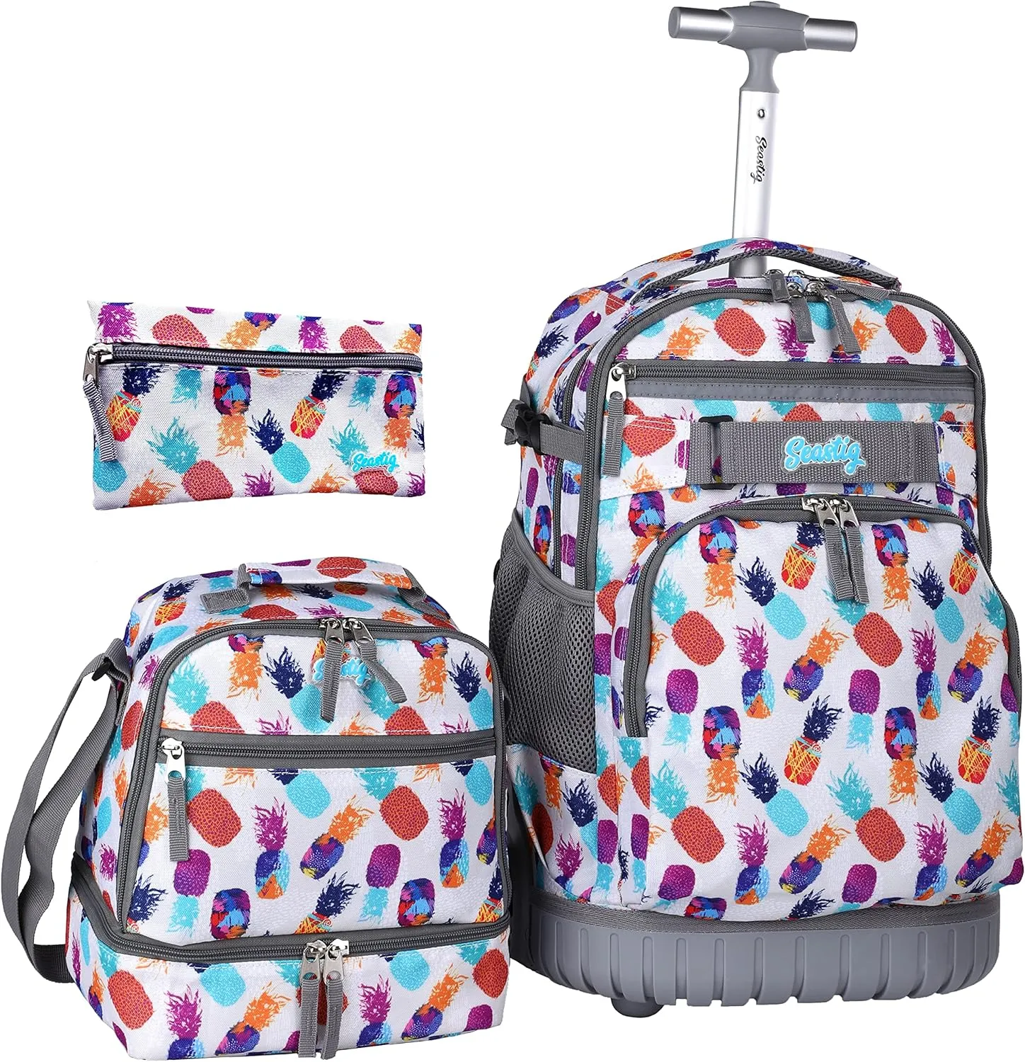 seastig Rolling Backpack 18in Wheeled Backpack with lunch bag and Pencil Case Set Roller Backpack Laptop Backpack Adults Kids