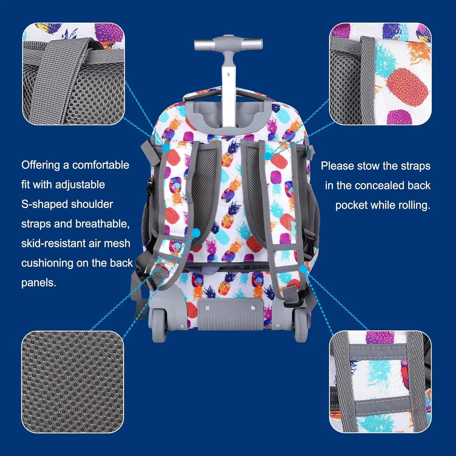 seastig Rolling Backpack 18in Wheeled Backpack with lunch bag and Pencil Case Set Roller Backpack Laptop Backpack Adults Kids