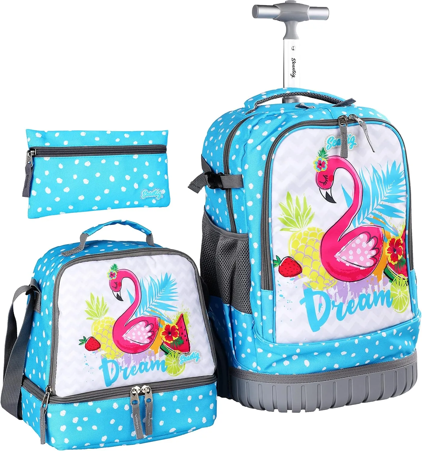 seastig Rolling Backpack 18in Wheeled Backpack with lunch bag and Pencil Case Set Roller Backpack Laptop Backpack Adults Kids