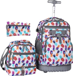 seastig Rolling Backpack 18in Wheeled Backpack with lunch bag and Pencil Case Set Roller Backpack Laptop Backpack Adults Kids