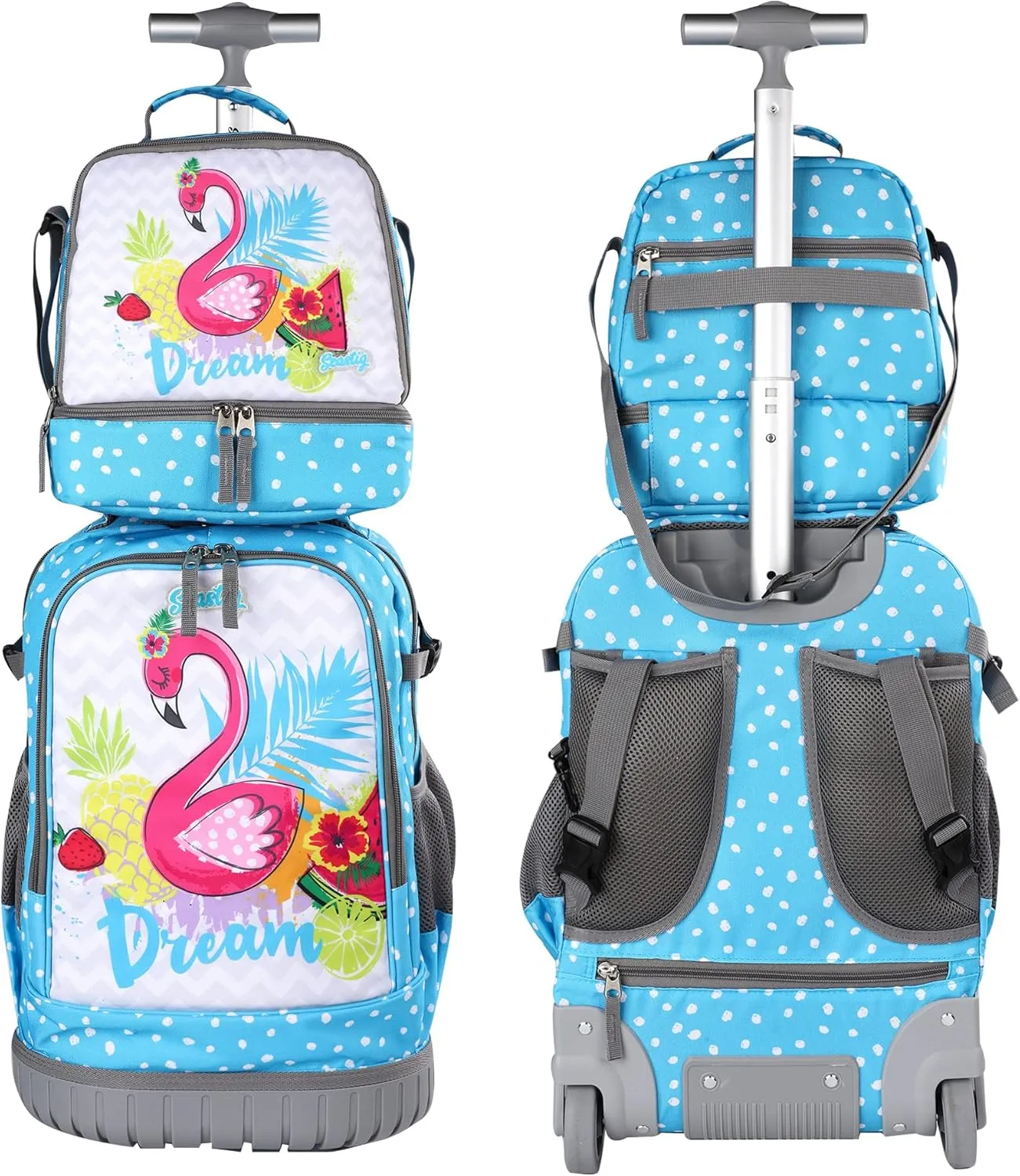 seastig Rolling Backpack 18in Wheeled Backpack with lunch bag and Pencil Case Set Roller Backpack Laptop Backpack Adults Kids
