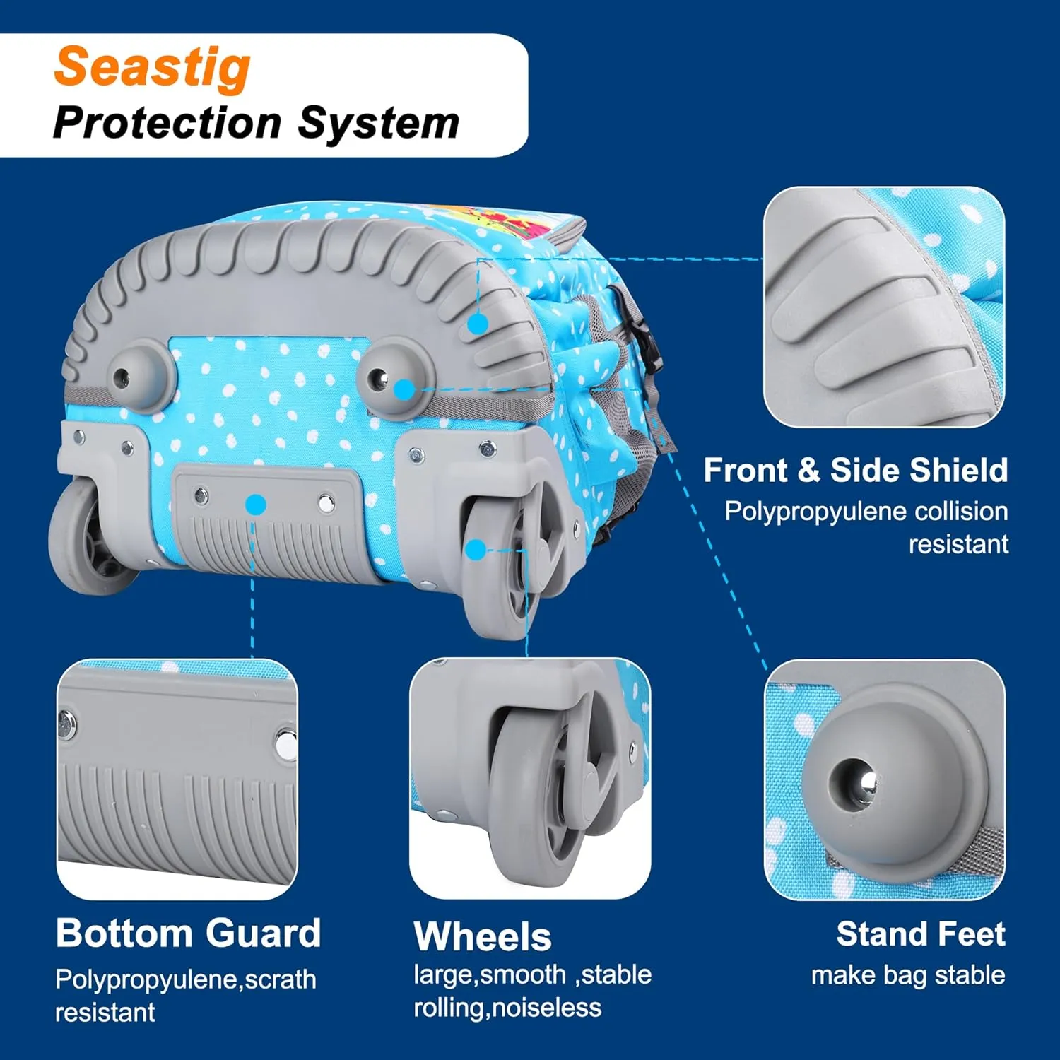 seastig Rolling Backpack 18in Wheeled Backpack with lunch bag and Pencil Case Set Roller Backpack Laptop Backpack Adults Kids