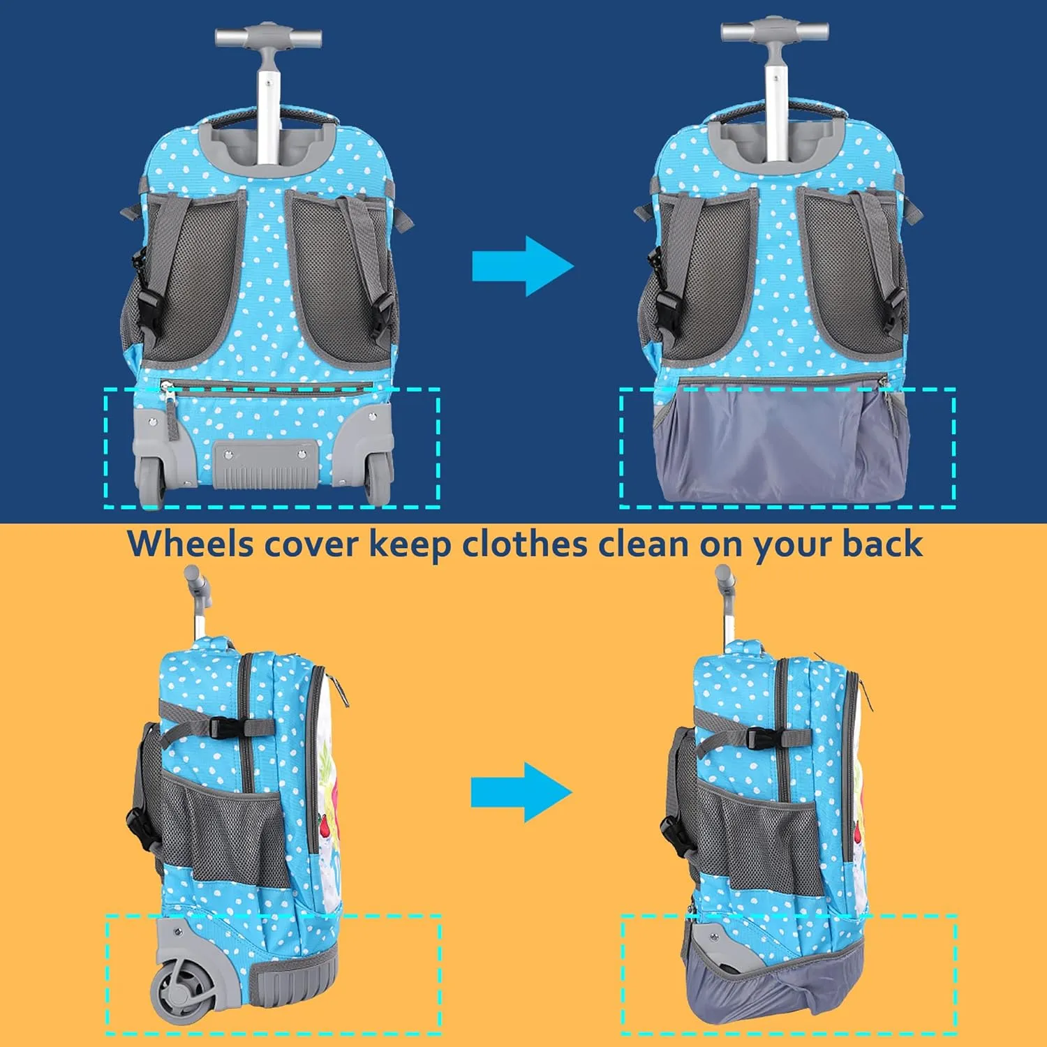 seastig Rolling Backpack 18in Wheeled Backpack with lunch bag and Pencil Case Set Roller Backpack Laptop Backpack Adults Kids