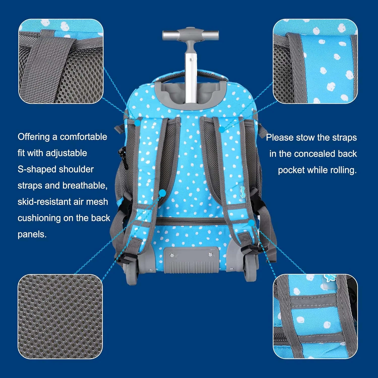 seastig Rolling Backpack 18in Wheeled Backpack with lunch bag and Pencil Case Set Roller Backpack Laptop Backpack Adults Kids