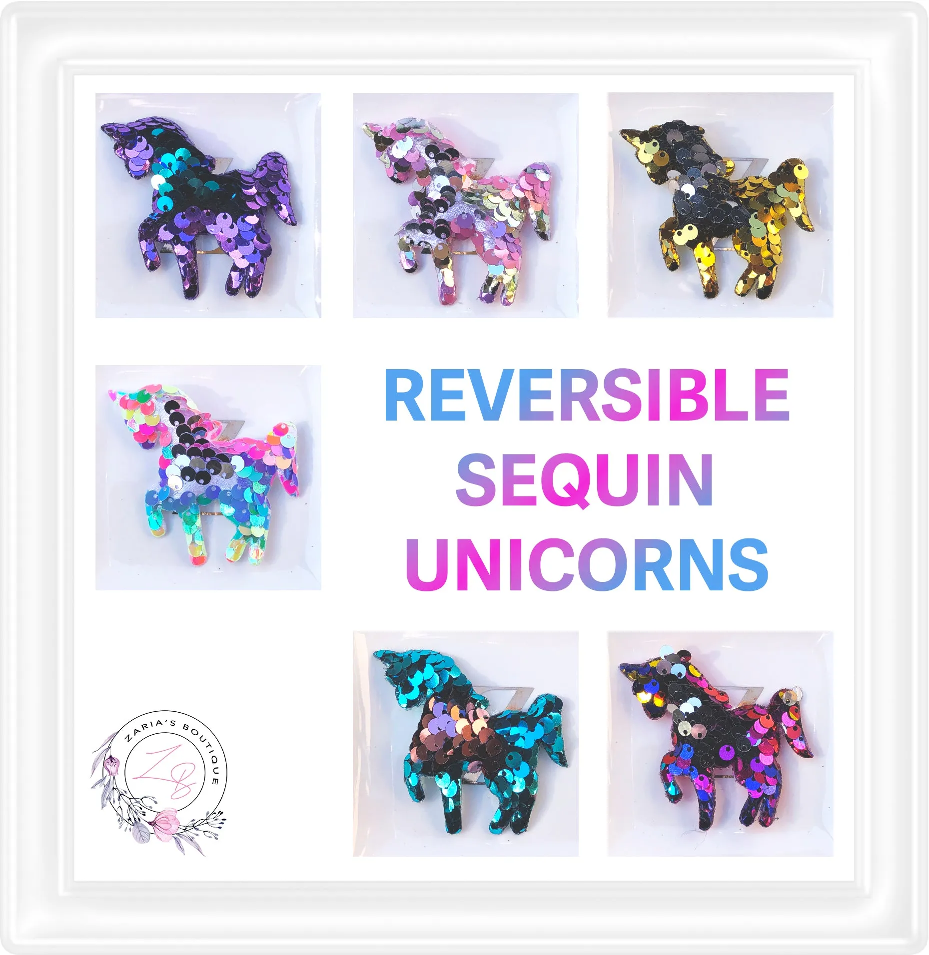 • Sequin Unicorns • Reversible Embellishments • Gold •