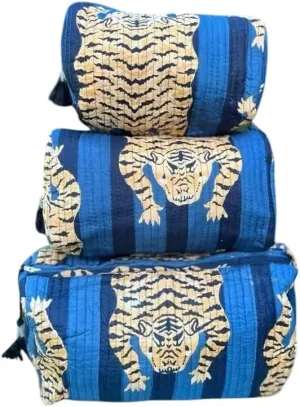 Set of 3 Pieces Block Print Designer Toiletry Bag & Makeup Case - Boho Floral Quilted Pouch for Cosmetics - Waterproof Lined Organizer for Diaper Bag, Purse, Travel, Gift, Pencils Bags (Model -06)