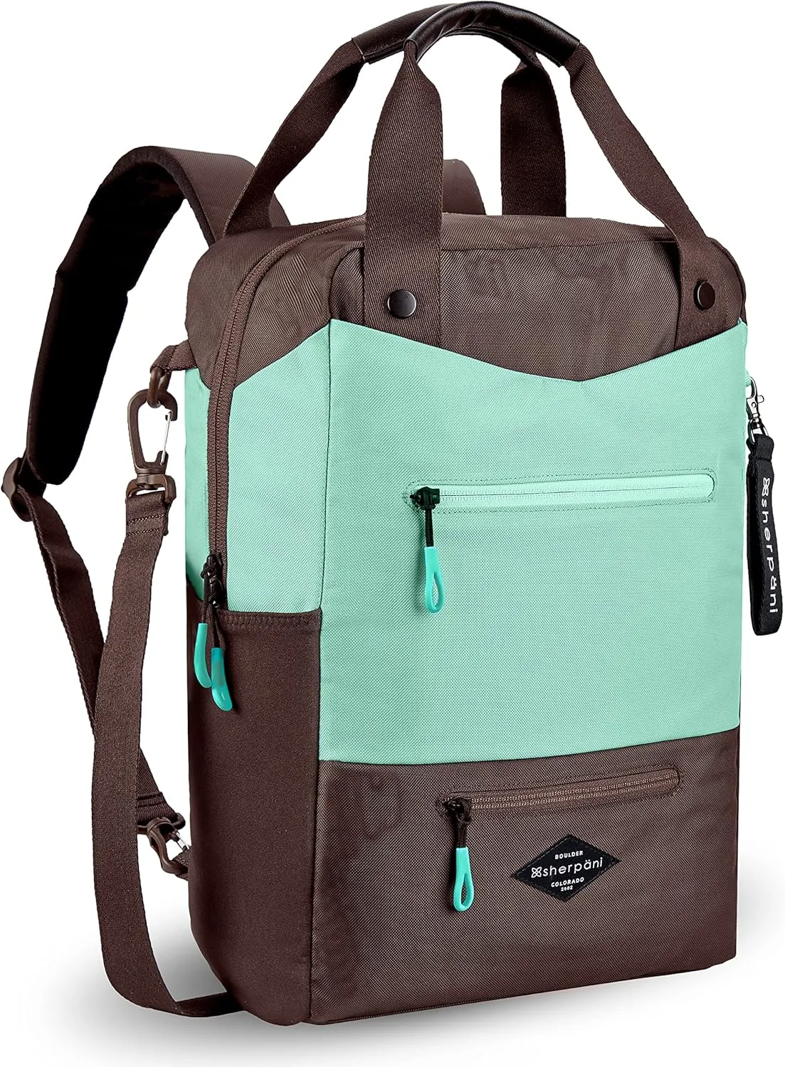 Sherpani Camden, Convertible Backpack Tote, Travel Backpack Purse, Laptop Backpack, Recycled Nylon Backpack, Crossbody Bags for Women Fits 15 Inch Laptop (Seagreen)