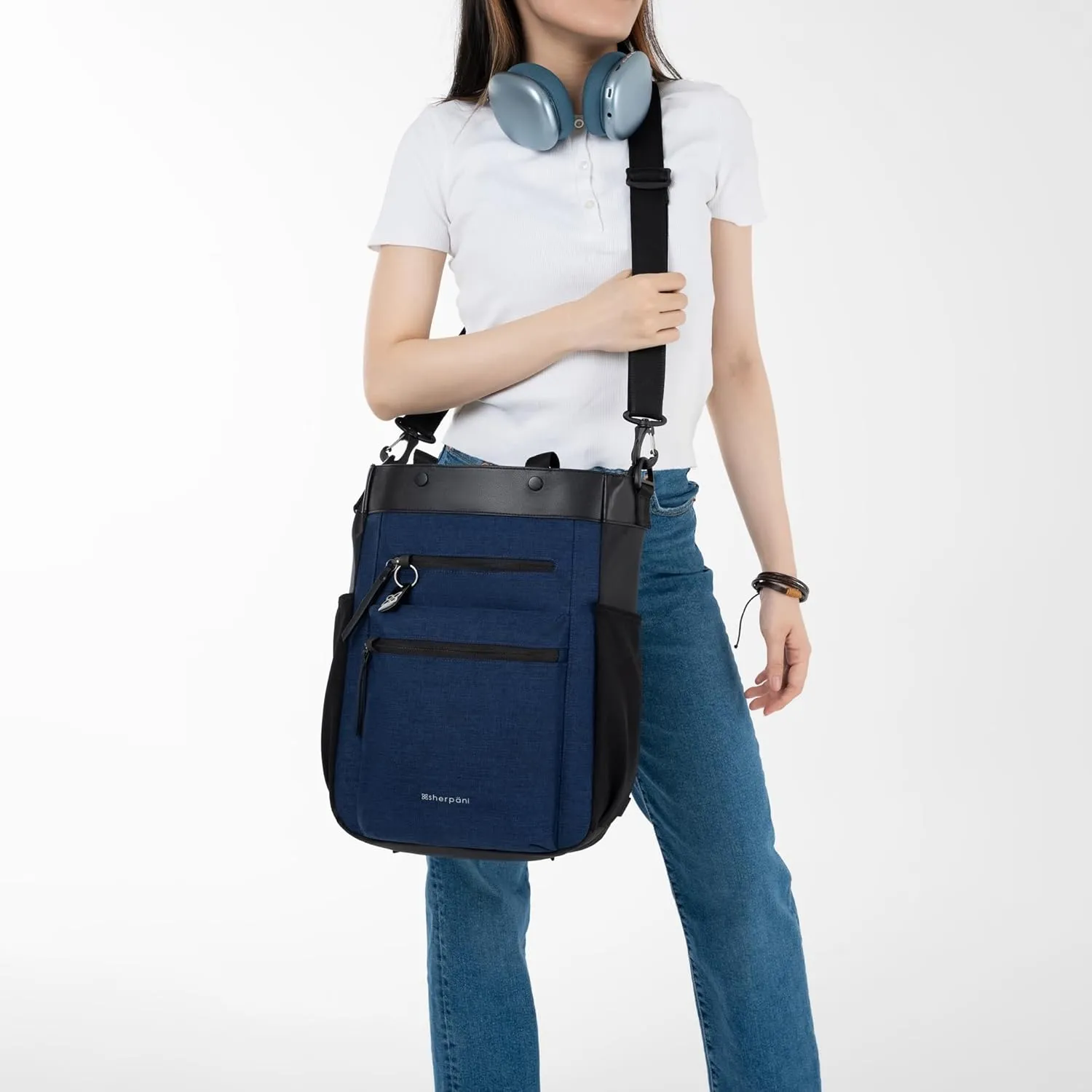 Sherpani Soleil, Anti Theft Convertible Backpack, 3 in 1 Tote Bag, Crossbody Bag, Cross Body Purse, 18L Travel Backpack, Travel Gifts for Women, RFID Protection, Fits 15” Laptop (Indigo)