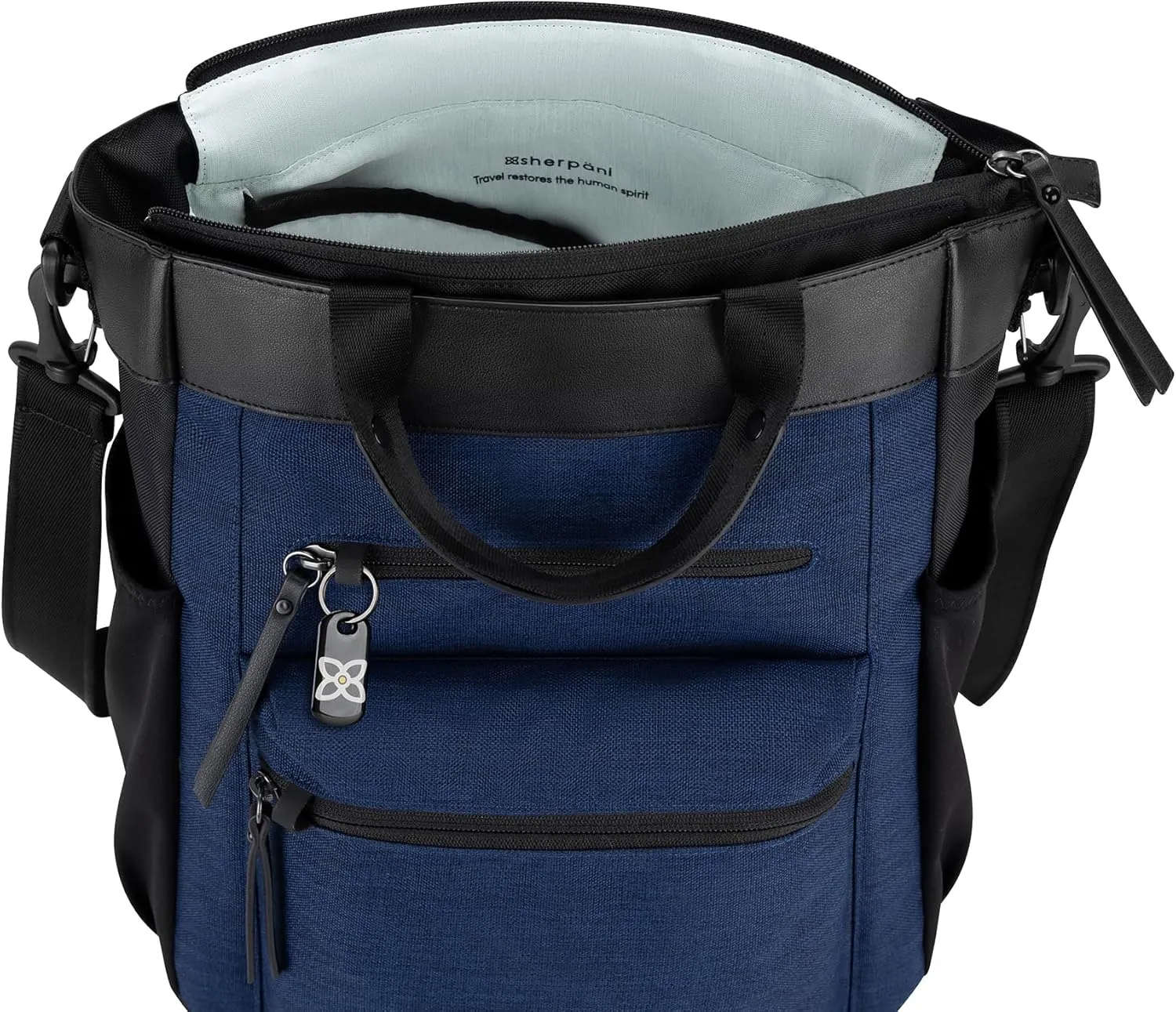 Sherpani Soleil, Anti Theft Convertible Backpack, 3 in 1 Tote Bag, Crossbody Bag, Cross Body Purse, 18L Travel Backpack, Travel Gifts for Women, RFID Protection, Fits 15” Laptop (Indigo)