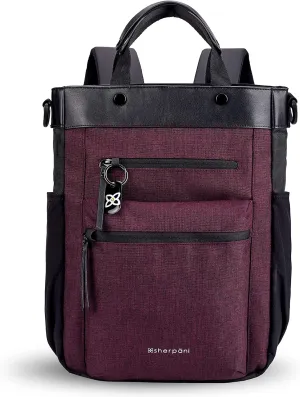 Sherpani Soleil, Anti Theft Convertible Backpack, 3 in 1 Tote Bag, Crossbody Bag, Cross Body Purse, 18L Travel Backpack, Travel Gifts for Women, RFID Protection, Fits 15” Laptop (Merlot)