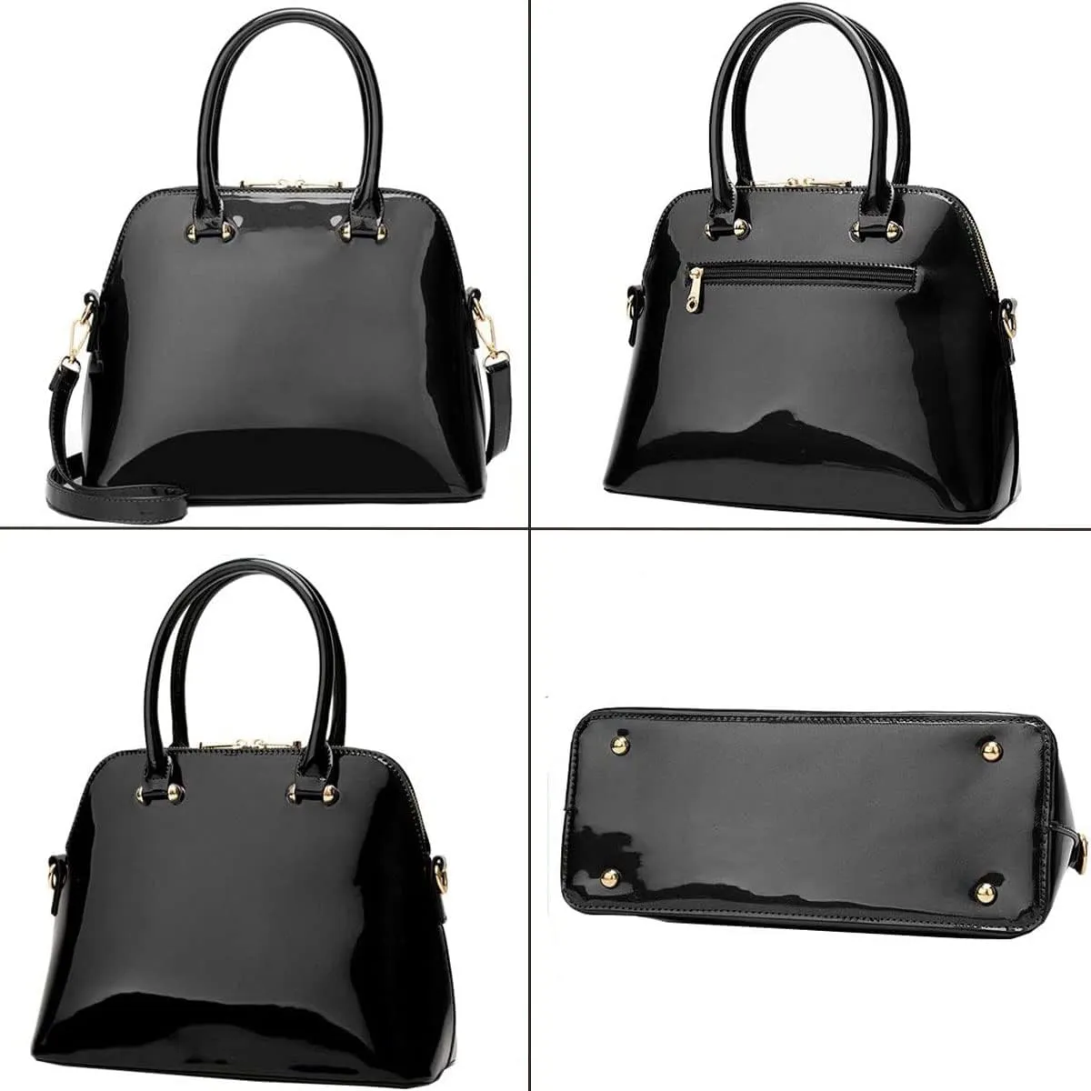 Shiny Patent Leather Handbags and Purses for Women Shell Shoulder Bag Top Handle Totes Evening Party Satchel Black