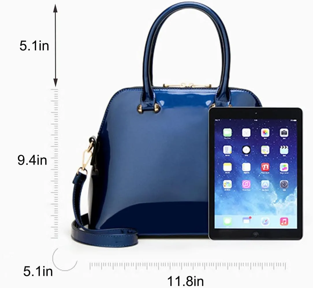 Shiny Patent Leather Handbags and Purses for Women Shell Shoulder Bag Top Handle Totes Evening Party Satchel Black