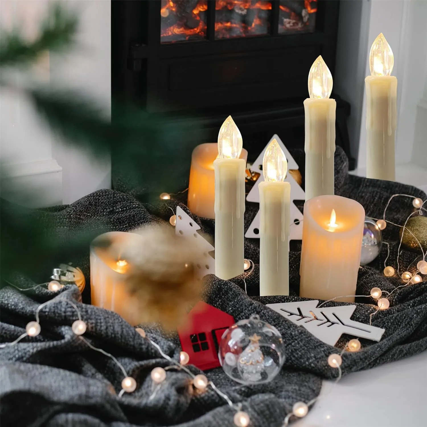 Short Candlesticks LED Taper Candle, Remote Candle Sticks Battery Operated Chandelier Flameless Candles with Clip Flickering Warm White Lights for Wedding Party Baroque Chandelier,4inches