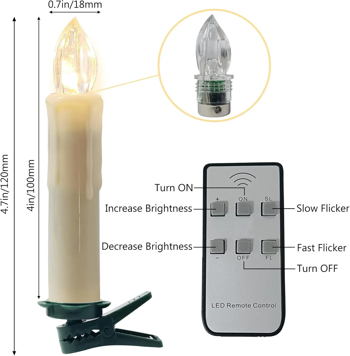 Short Candlesticks LED Taper Candle, Remote Candle Sticks Battery Operated Chandelier Flameless Candles with Clip Flickering Warm White Lights for Wedding Party Baroque Chandelier,4inches