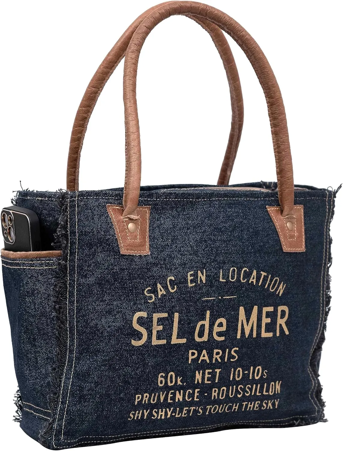 Shy Shy Bags Sel De Mer Canvas & Cowhide Tote Bag - Upcycled Radiant Leather Hand Bag